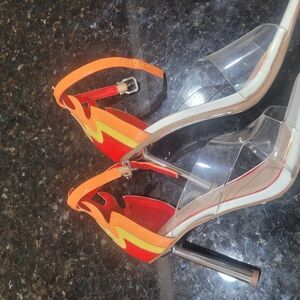 Gianni Bini Clear Heels with Orange and Yellow Accents
